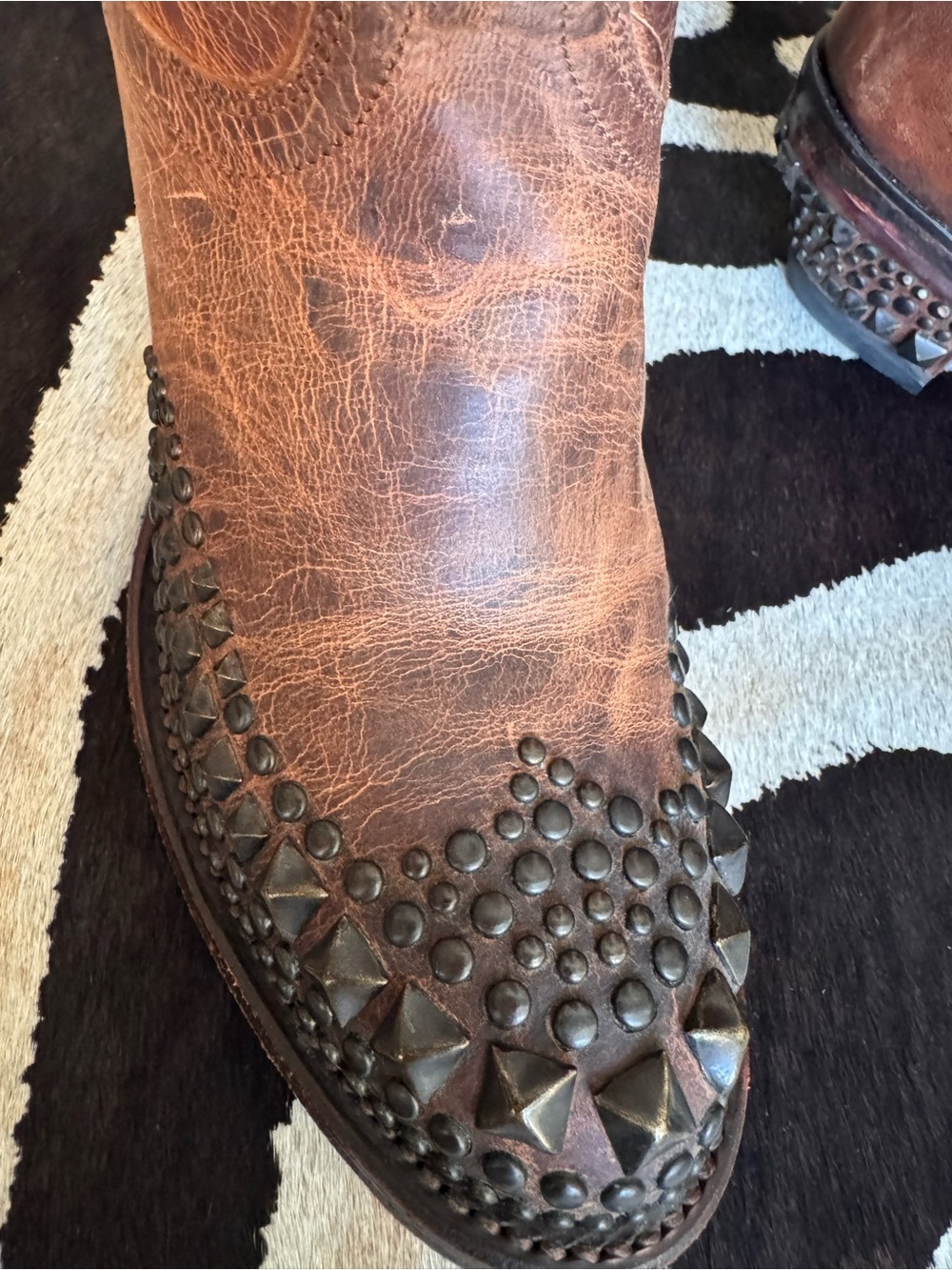 Lucchese Brown Studded Knee-High Heeled Boots - Picture 5 of 9